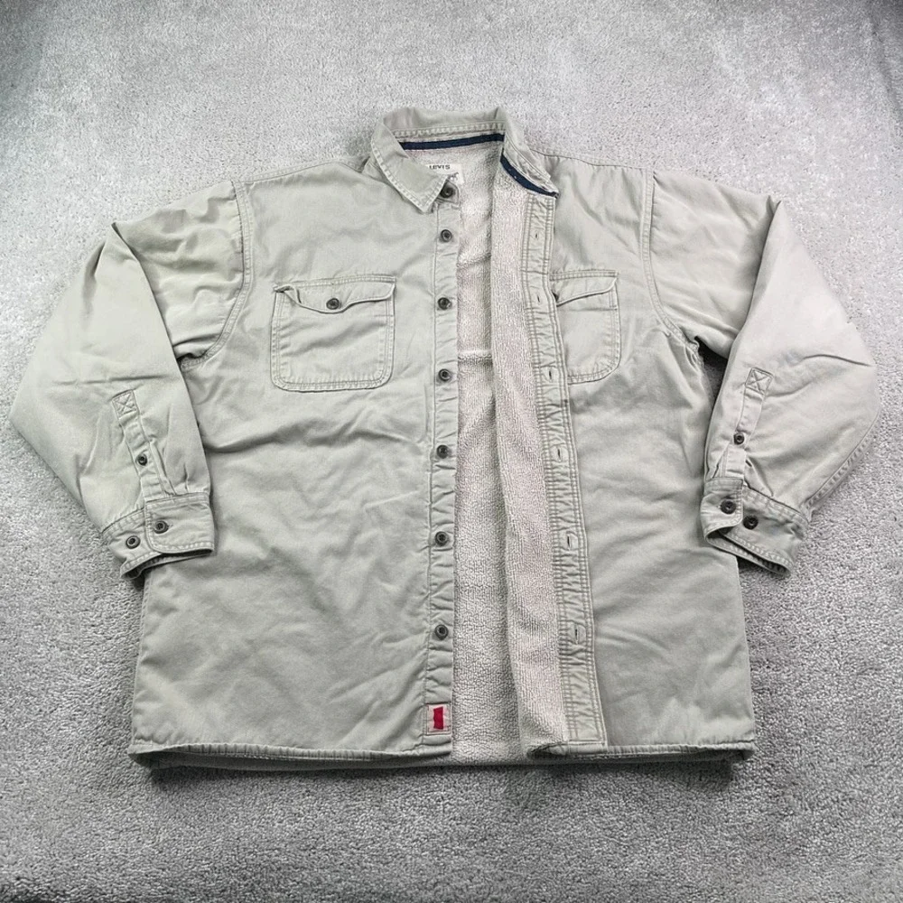 Levis Shirt Jacket Mens XL Tan Sherpa Lined Cotton Twill Workwear Shacket